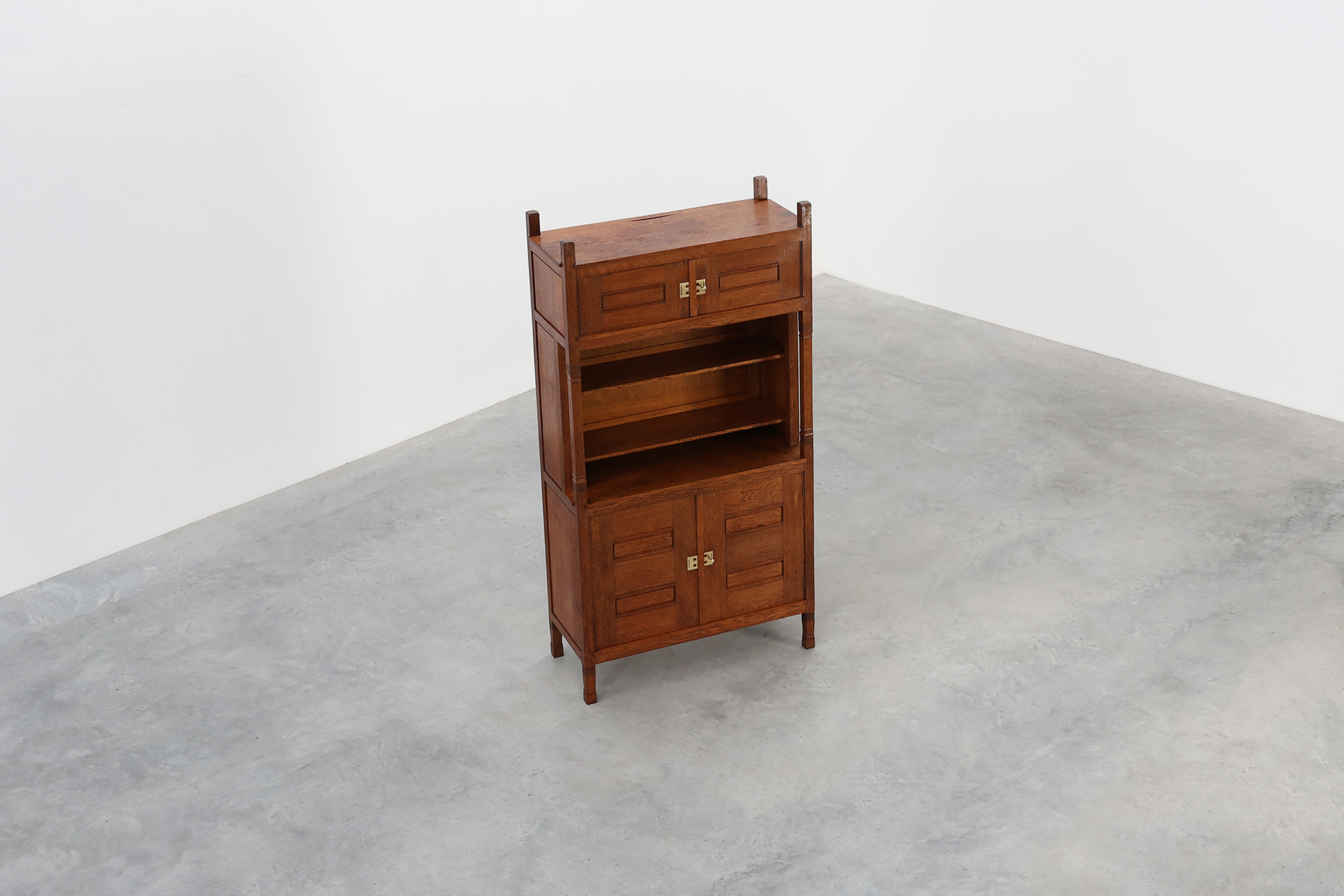 Jugendstil oak cabinet with open shelf section, Netherlands ca. 1900thumbnail